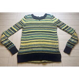 BCBG MaxAzria Knit Pullover Women's Sweater Sz M Blue‎ & Yellow Stripe. Cotton